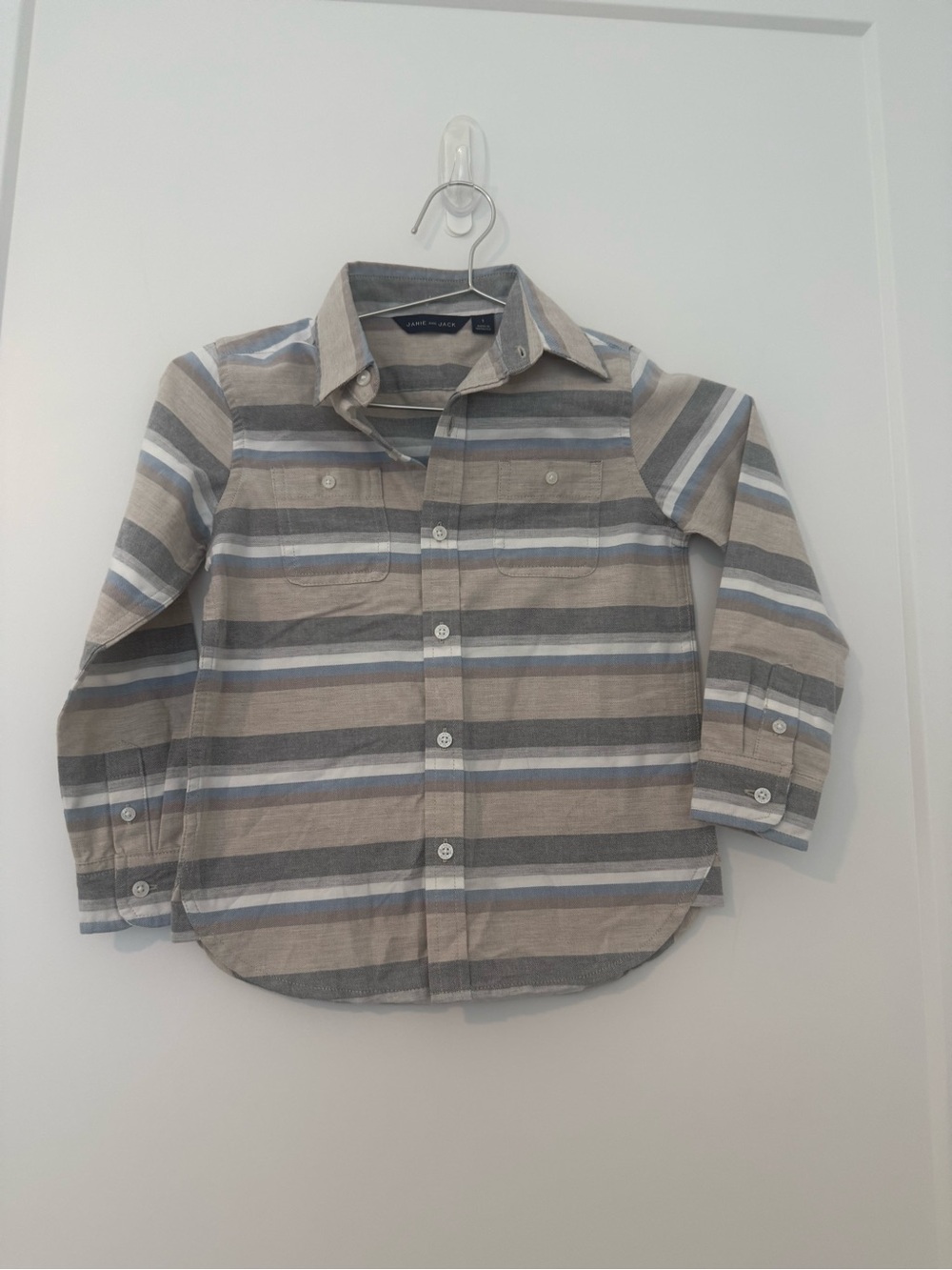 Janie and Jack Boys' Striped Button-Down Shirt in Gray, Tan & Blue